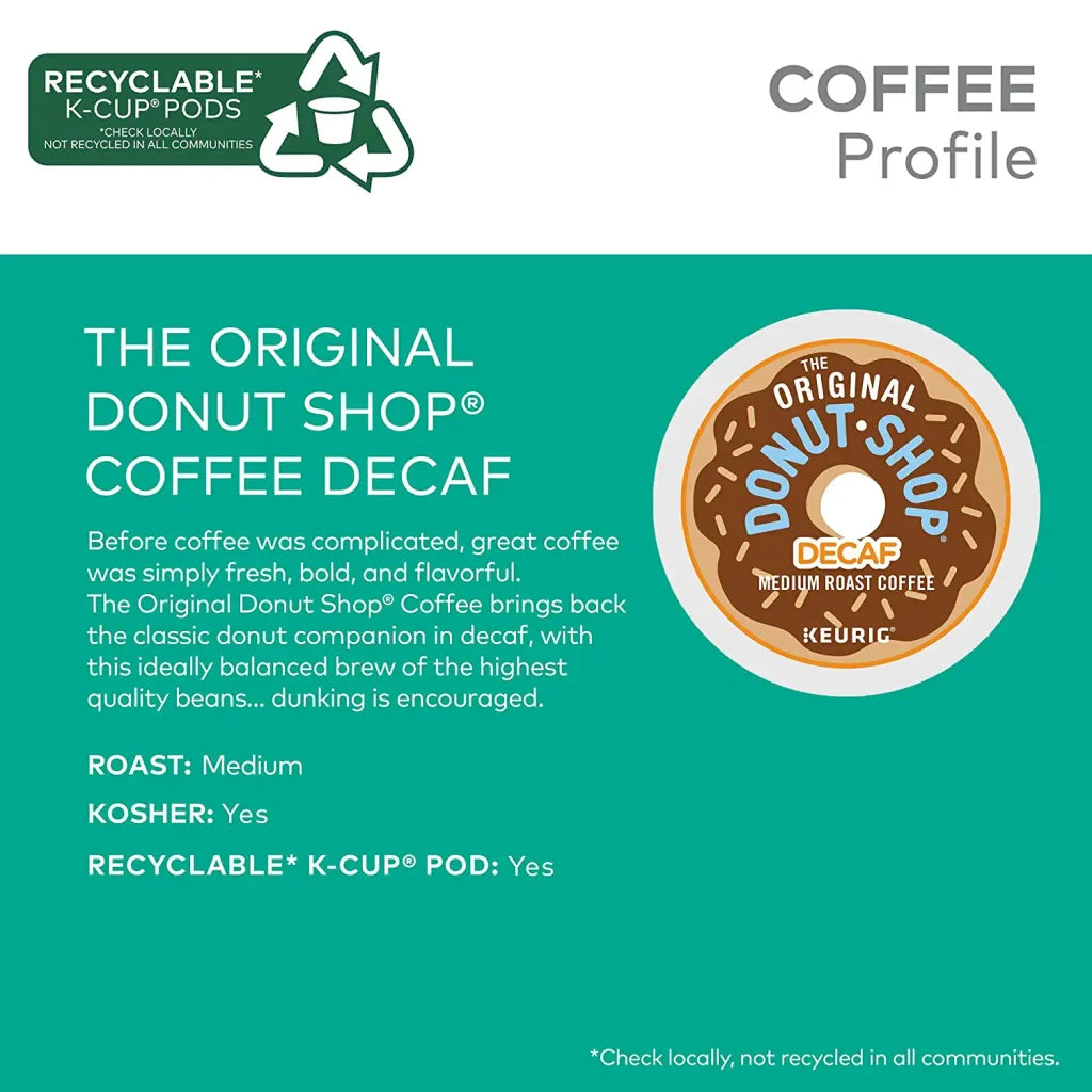 The Original Donut Shop Decaf Medium Roast K-Cup Pods, 96 Count �?Compatible with Keurig, Kosher Certified, Recyclable