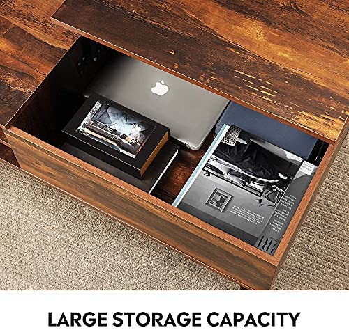WLIVE Wood Lift Top Coffee Table with Hidden Compartment and Adjustable Storage Shelf