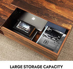 WLIVE Wood Lift Top Coffee Table with Hidden Compartment and Adjustable Storage Shelf