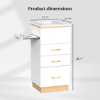 OmySalon Salon Storage Station, Barber Stations Beauty Salon Spa Equipment with 3 Drawers, a Storage Basin, 3 Hair Dryer Holders for Hair Styling, White Gold