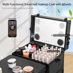 Rolling Manicure Table with Drawers, Bluetooth Speaker, LED Mirror, TSA Lock