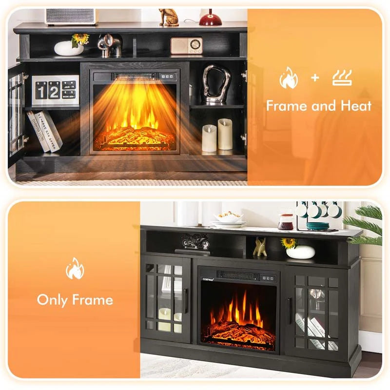 48" TV Console with 18" Fireplace Insert, Fireplace TV Stand for TVs up to 50 Inches, 1400W Electric Fireplace Heater