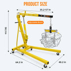 JoanKaren Hydraulic Engine Hoist,4400lbs Max Weight,Folding Engine Lift Shop Crane with Lever and 6 Steel Caster Wheels,Yellow