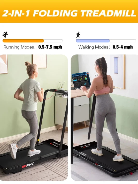 FYC 3.5HP Under Desk Treadmill �?300LBS Weight Capacity, 2-in-1 Foldable Design, Remote Control & LED Display �?Compact Electric Walking and Running Machine for Walking, Running, Jogging (Black)