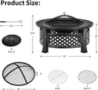 Giantex 3 in 1 Fire Pit, 32" Outdoor Wood Burning Fire Pit, Multifunctional Round Firepit Stove, Metal Fire Bowl with Cover, Portable Fire Pits for Outside Heating, Bonfire, Picnic, Grill