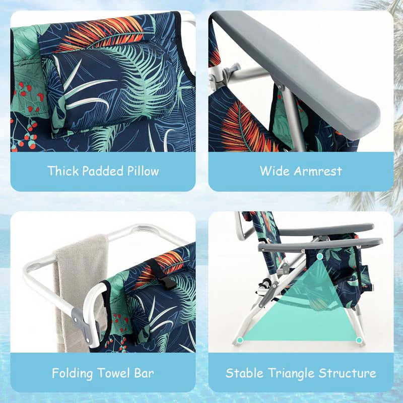 2 Pack 5-Position Outdoor Folding Backpack Beach Chair & Table Set, Patio Lawn Camping Chair Beach Sling Chair