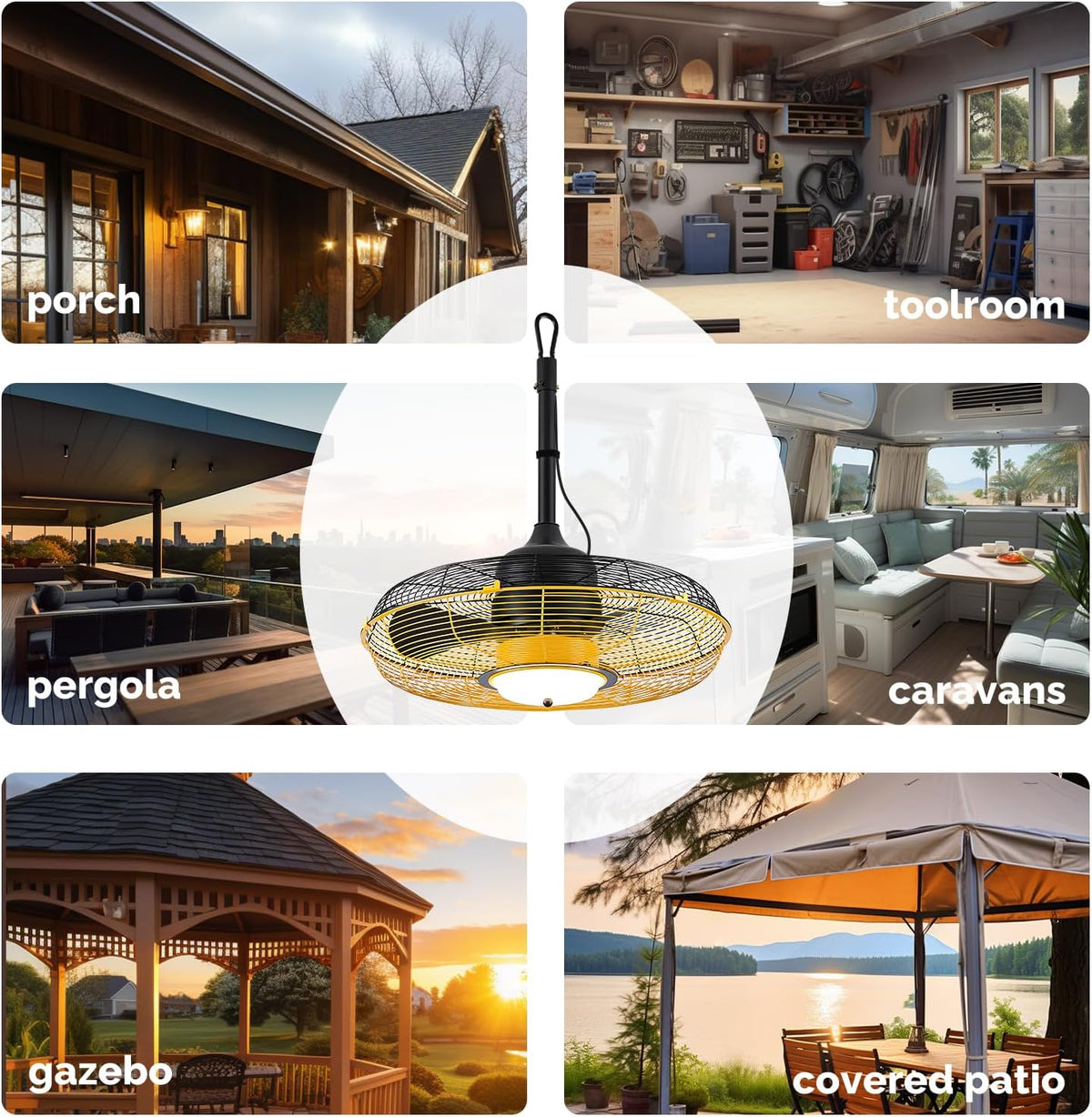 Outdoor Ceiling Fan with Light, Plug in Ceiling Fan with Remote, Gazebo Fans Outdoor Hanging for Patios Waterproof, Wet Rated Hanging Fan with App Control