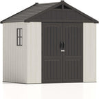 Patiowell 8 x 6 FT Plastic Outdoor Storage Shed with Floor  Resin Shed with Window and Lockable Door for Garden  Backyard  Tool Storage Use  Easy to Install in Beige (Kick-it Shed)