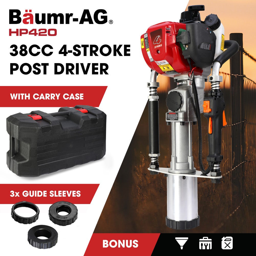BAUMR-AG 38cc 4-Stroke Petrol Post Driver, with Carry Case & 3 Piling Sleeves