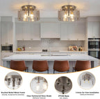 Modern Semi Flush Mount Ceiling Light Fixture, Nickel Hallway Light Fixtures Ceiling Mount, Dimmable Foyer Kitchen Lighting Fixtures Ceiling Lights for Bedroom Bathroom Dining Room Laundry Room