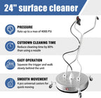 JANZ 24'' Pressure Washer Surface Cleaner with 4 Wheels Dual Handle Stainless Steel Housing  4 Replacement Nozzle Cores and 2 Hose Adapters Ideal for Driveways  Sidewalks Patios Decks Cleaning