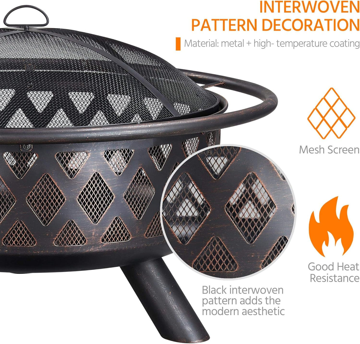 Yaheetech Fire Pit 36in Outdoor Wood Burning Fire Pits Wood Large Fire Bowl for Outside BBQ Bonfire Patio with Mesh Spark Screen, Poker and Rain Cover