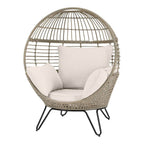 Hampton Bay Tan Stationary Wicker Round Outdoor Lounge Egg Chair with CushionGuard Almond Biscotti Cushions FRS51294M