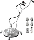 JANZ 24'' Pressure Washer Surface Cleaner with 4 Wheels Dual Handle Stainless Steel Housing  4 Replacement Nozzle Cores and 2 Hose Adapters Ideal for Driveways  Sidewalks Patios Decks Cleaning