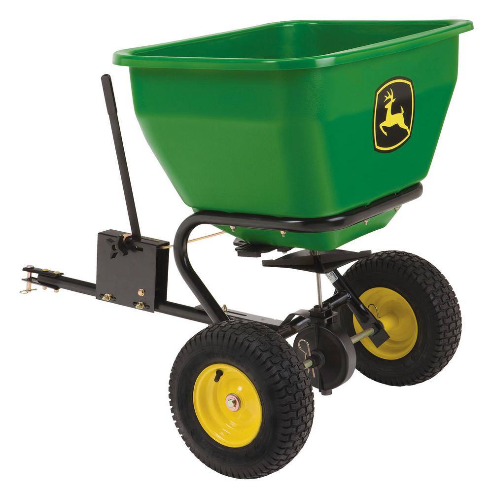 John Deere 175 lb Tow-Behind Broadcast Spreader, Rustproof Poly Hopper, Universal Fit