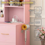 47" Large Vanity Desk with Lighted Mirror & Charging Station, Black Makeup Vanity with 7 Drawers & 6 Shelves, Vanity Set with Cushioned Stool