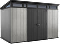 Keter Artisan 11x7 Modern Resin Outdoor Storage Shed Kit-Perfect to Store Patio Furniture, Garden Tools Bike Accessories, Beach Chairs and Lawn Mower, Grey & Black