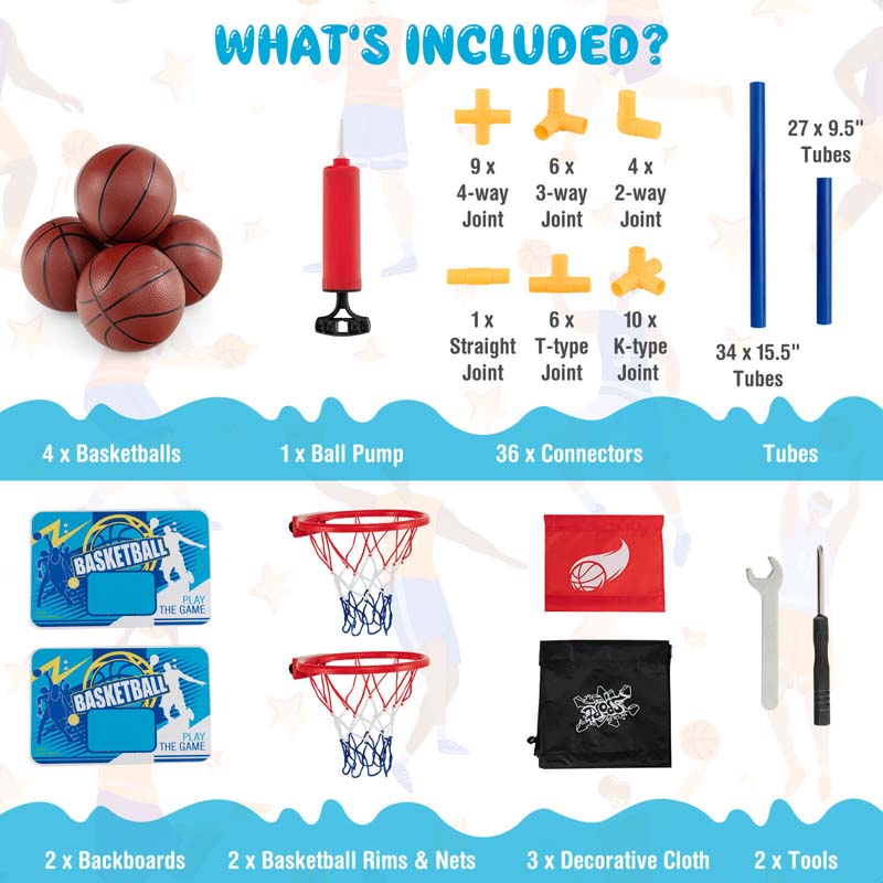 Kids Basketball Arcade Game Toy Set, Dual Shot Basketball Game for 2 Players with 4 Balls & Inflation Pump
