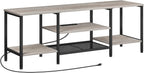 TV Stand with Power Outlets to 75 Inches, TV Console Table with Open Storage Shelves Cabinet, Industrial Media Entertainment Center for Living Room Bedroom, Rustic Brown and Black BF60DS01