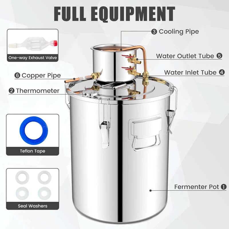 5/10 Gal 2 Pots Alcohol Still Home Brewing Kit, 40L Stainless Steel Water Alcohol Distiller, Wine Making Kit for Whiskey Brandy Beer
