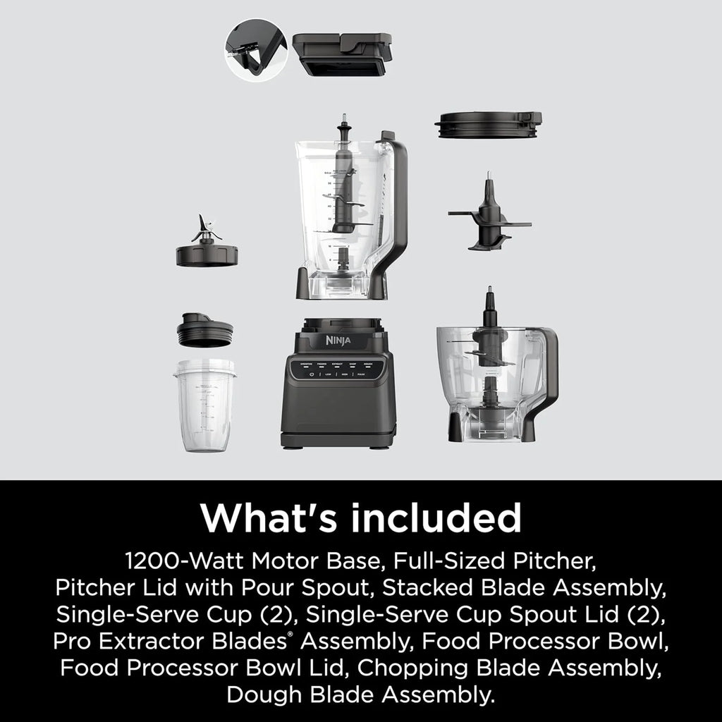 Ninja Blender, Mega Kitchen System, 1500W, 4 Functions for Smoothies, Processing, Dough, Drinks & More, with 72 Blender Pitcher, 64 Processor Bowl, 2 Nutri Cups + Lids, Black, BL770
