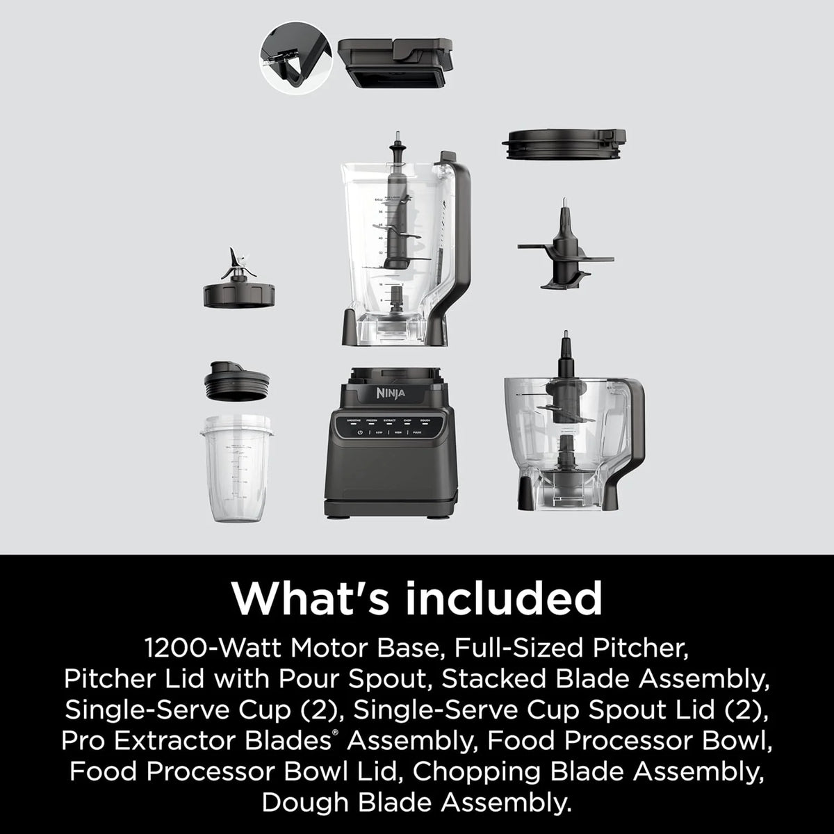 Ninja Blender, Mega Kitchen System, 1500W, 4 Functions for Smoothies, Processing, Dough, Drinks & More, with 72 Blender Pitcher, 64 Processor Bowl, 2 Nutri Cups + Lids, Black, BL770