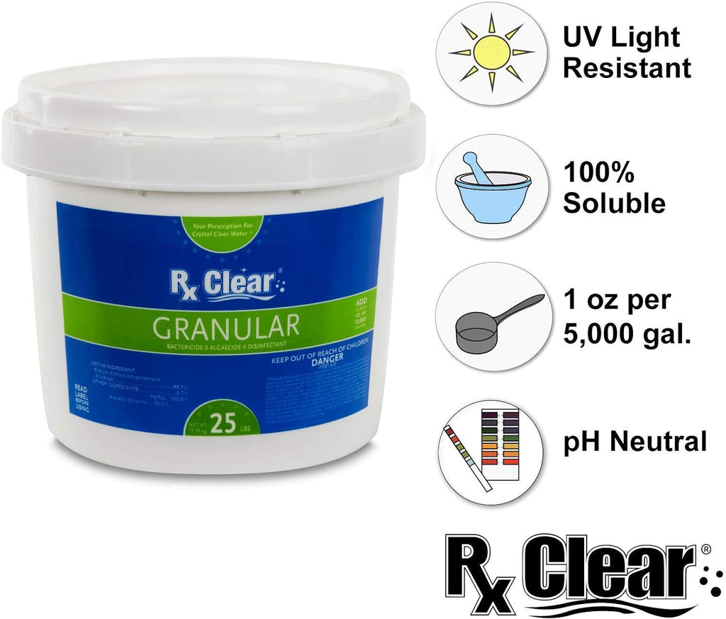 Clear Stabilized Granular Chlorine | One 50-Pound Bucket | Use As Bactericide, Algaecide, and Disinfectant in Swimming Pools and Spas | Fast Dissolving and UV Protected