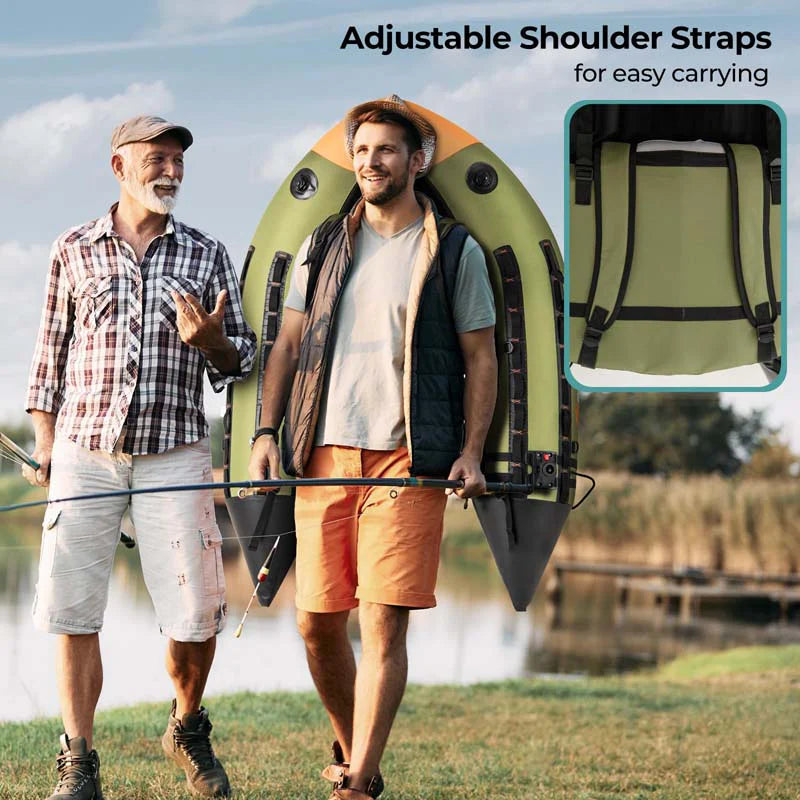 Inflatable Fishing Float Tube, 350LBS Portable Belly Boat with Rod Rack Basket, Fish Finder Holder, Fish Ruler, 3 Storage Boxes & Pump
