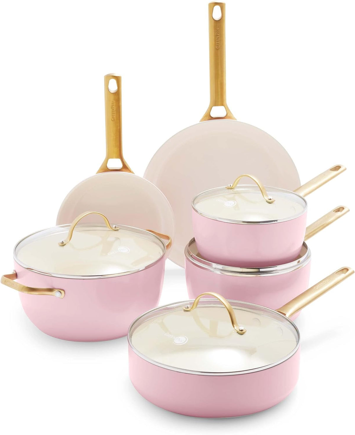 Reserve Hard Anodized Healthy Ceramic Nonstick 10 Piece Cookware Pots and Pans Set, Gold Handle, PFAS-Free, Dishwasher Safe, Oven Safe, Black