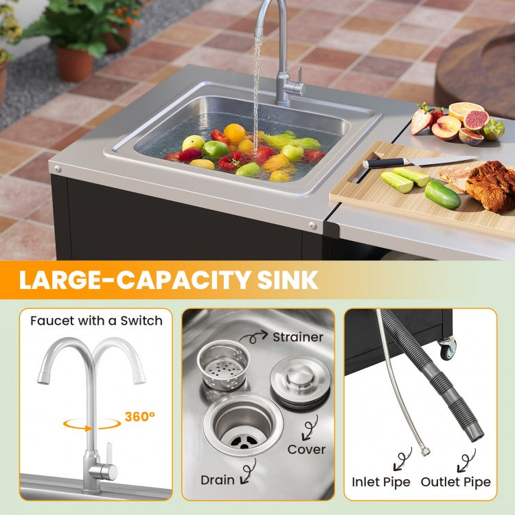 Outdoor Grill Table with Sink and Drainage Heavy Duty Metal Grill Cart