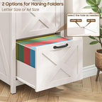 Halitaa 2 Drawer Small File Cabinet with Lock, Farmhouse Vertical Filing Cabinet Fits Letter and A4 Size, Under Desk Wooden File Cabinets for Home Office, Printer Stand, Rustic White