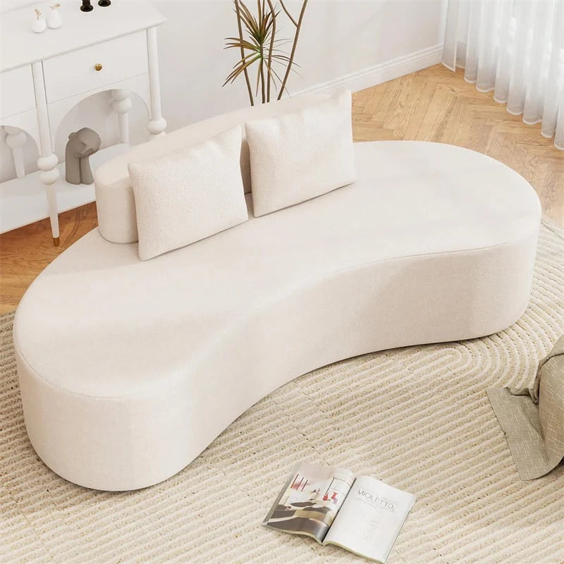 78.5" Upholstered Curved Sofa Couch w/ 2 Cozy Pillows, Low Backrest, Sponge Padded Seat, No Assembly Modern Floor Couch for Living Room Bedroom