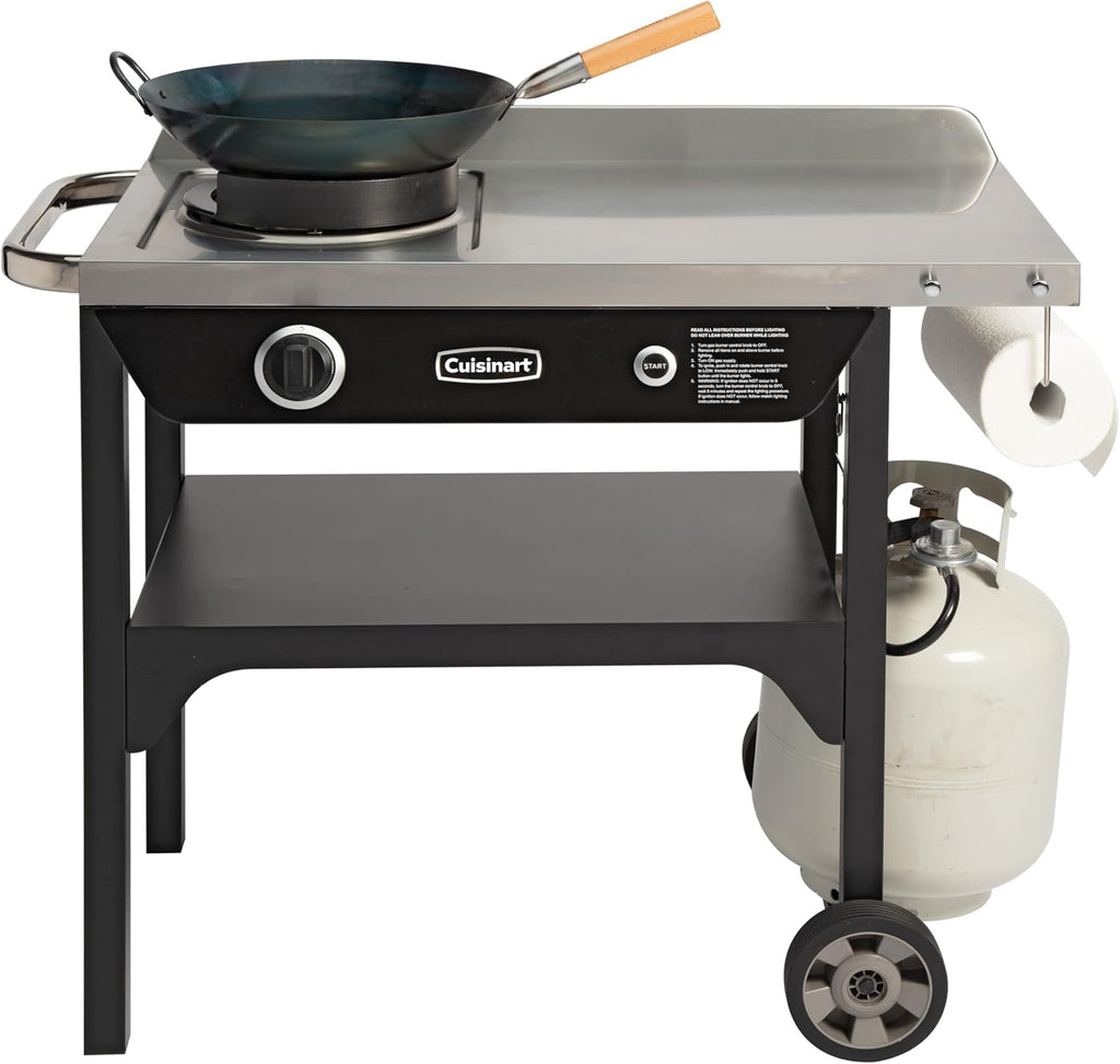 Cuisinart Outdoor Wok Station with 50,000 BTU Burner & 14��� Carbon Steel Wok �C Perfect for Stir Frying & More