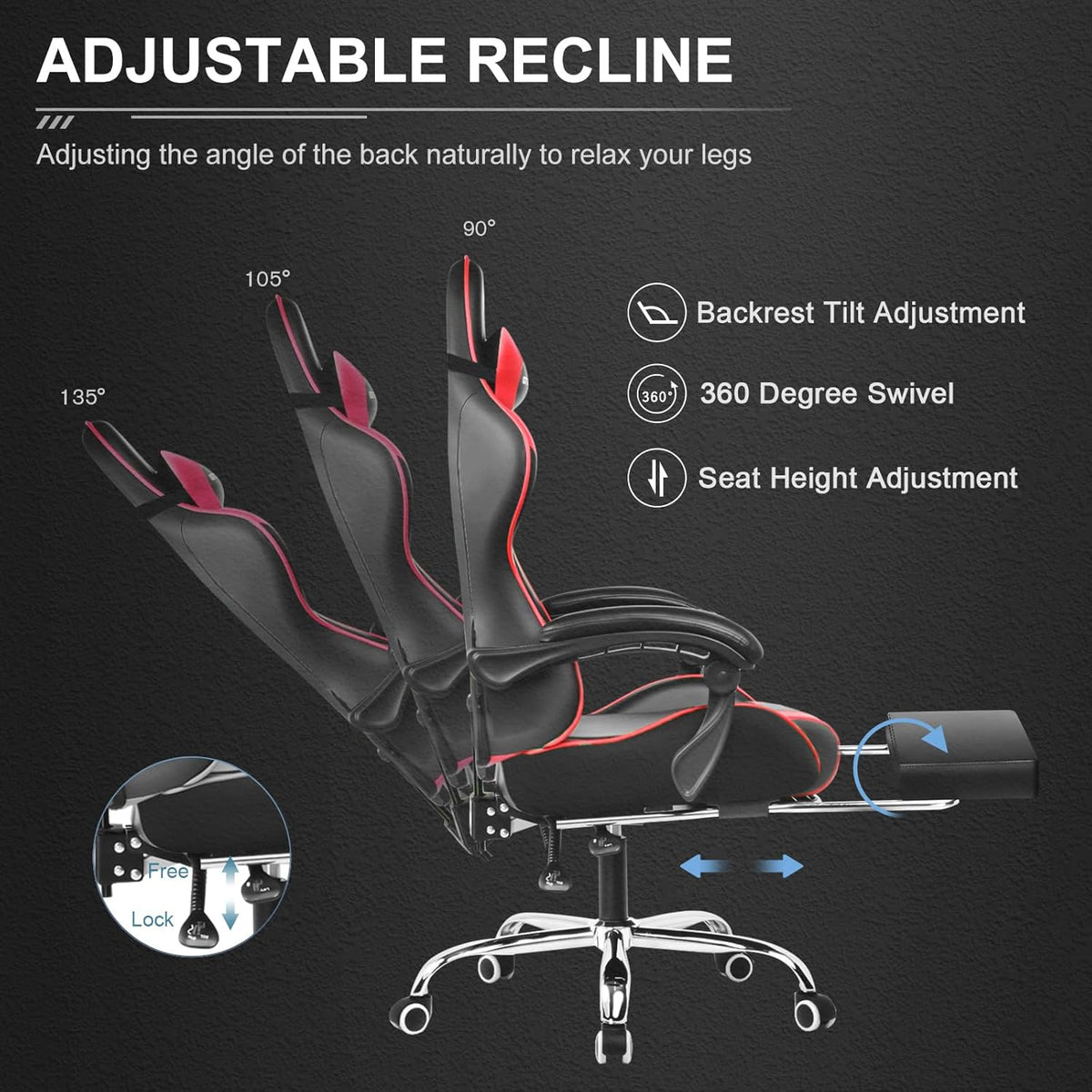 GTPLAYER Gaming Chair, Computer Chair with Footrest and Lumbar Support, Height Adjustable Game Chair with 360  -Swivel Seat and Headrest and for Office or Gaming (White)