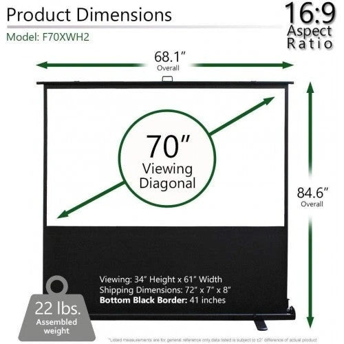 Elite Screens ezCinema 2, Manual Floor Pull Up with Scissor Backed Projector Screen, 70-inch 16:9, Portable Home Theater Office Classroom Projection Screen with Carrying Bag, F70XWH2