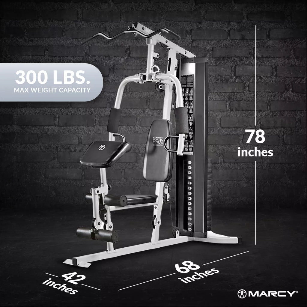 Marcy 150 Pound Stack Home Gym, Dual Function Arm Press & Leg Developer, Full Body Workout, Black/White