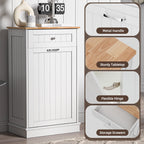 HARIPUL Single Tilt Out Trash Cabinet for 13 Gallon Waste Bin, Free Standing Kitchen Trash Can Cabinet with Drawers, White