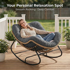 SWITTE Outdoor Rocking Chair  Oversized Patio Papasan Rocker  Comfy Wicker Reading Lounge  Indoor Egg Chair for Bedroom  Living Room  Porch  Garden  Lawn-Dark Grey
