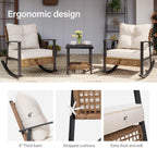 LAUSAINT HOME 3-Piece Rocking Bistro Set  Outdoor Patio Furniture with Thick Cushions and 2-Tier Coffee Table  Oversize Rattan Conversation Set for Garden  Balcony  Backyard (Beige)