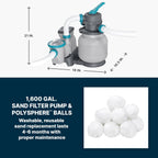 Bestway APX 365 18' x 52" Above Ground Pool  Round Metal Frame Outdoor Swimming Pool Set with Sand Filter Pump  Ladder  and Cover  Dark Marble