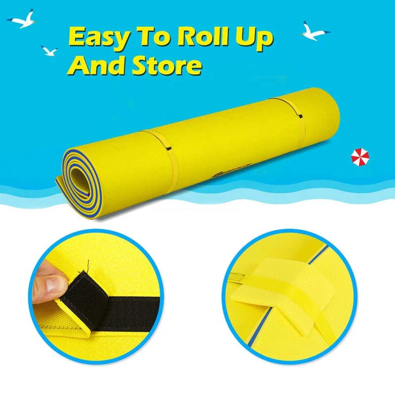 18 x 6 FT Floating Water Pad, 3-Layer XPE Foam Water Mat with Rolling Pillow, Floating Island for River Lake Ocean