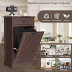 HARIPUL Single Tilt Out Trash Cabinet for 13 Gallon Waste Bin, Free Standing Kitchen Trash Can Cabinet with Drawers, White