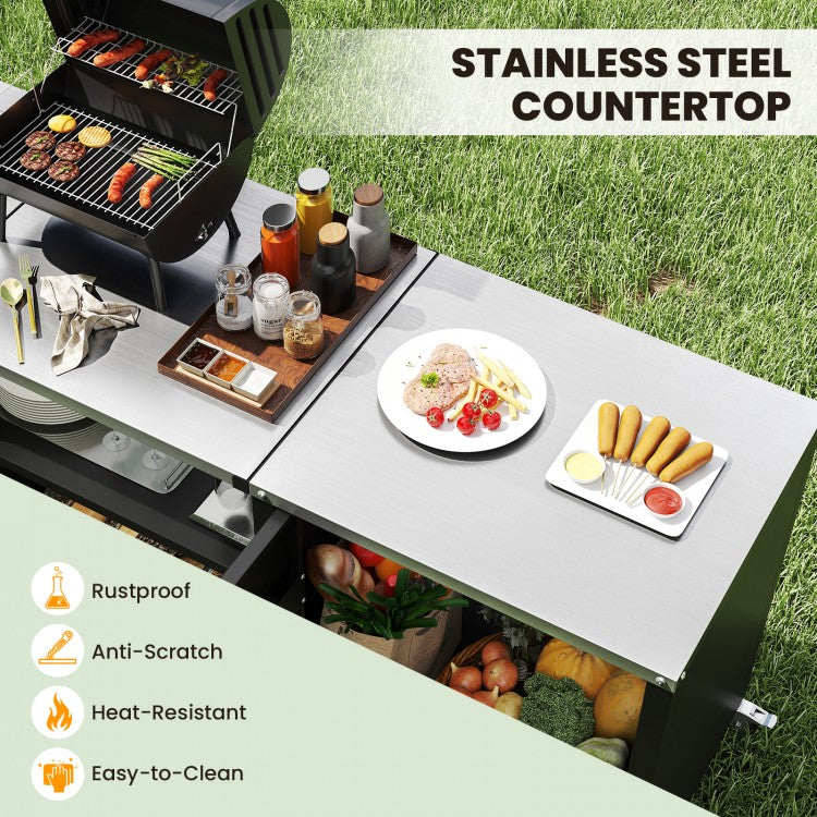 Outdoor Grill Table with Sink and Drainage Heavy Duty Metal Grill Cart