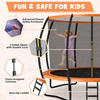 8/10/12FT ASTM Approved Outdoor Large Recreational Trampoline with Ladder & Enclosure Net Safety Pad
