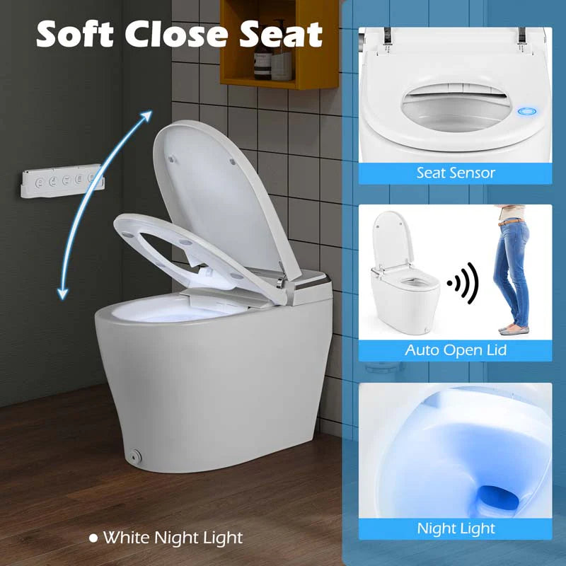 Elongated Smart Toilet with Built-in Bidet, Heated Seat, Auto Open/Close, Foot Sensor, Dryer, Night Light & 1.09 GPF Automatic/Blackout Flush