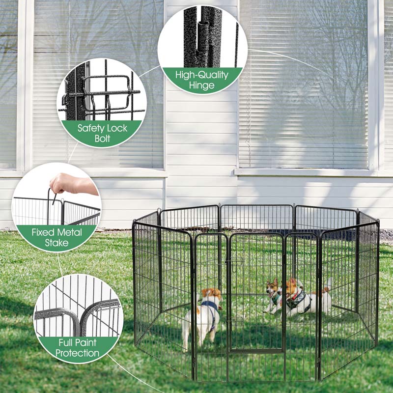 40" 16/8 Panel Pet Playpen with Door, Foldable Dog Exercise Pen, Metal Dog Puppy Cat Fence Barrier Kennel