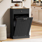 HARIPUL Single Tilt Out Trash Cabinet for 13 Gallon Waste Bin, Free Standing Kitchen Trash Can Cabinet with Drawers, White