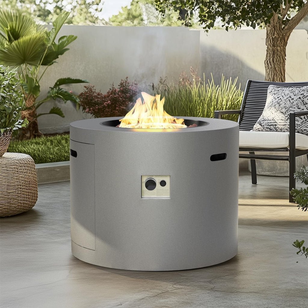 32 Inch Round Propane Fire Pit Table �C 50,000 BTU Outdoor Gas Fire Table for Patio, Deck, Backyard, CSA Certified, Alloy Steel with Waterproof Cover, Lava Rocks & Lid, Gray
