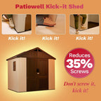Patiowell 8 x 6 FT Plastic Outdoor Storage Shed with Floor  Resin Shed with Window and Lockable Door for Garden  Backyard  Tool Storage Use  Easy to Install in Beige (Kick-it Shed)