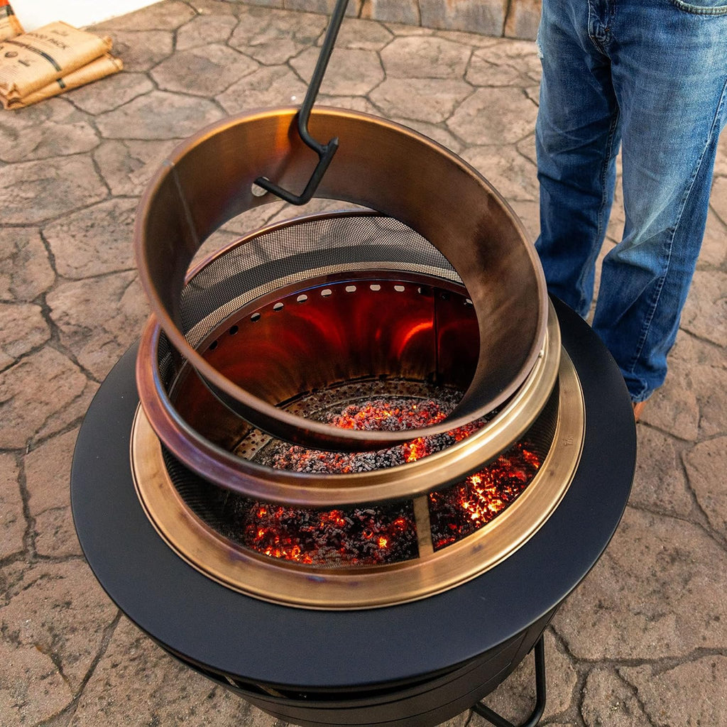 TIKI Reunion Fire Pit Heat Deflector & Screen with Poker �C Outdoor Fire Pit Accessories for More Warmth & Safety �C Spark Protector & Ember Guard for Even Heat Distribution �C Durable Metal Design